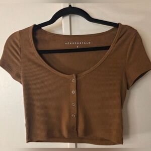 Aeropostale Button-Front Brown Crop Top - WOMANS SIZE SMALL
